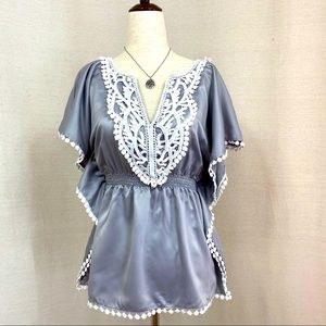 Chime Shimmery Gray V-Neck Blouse